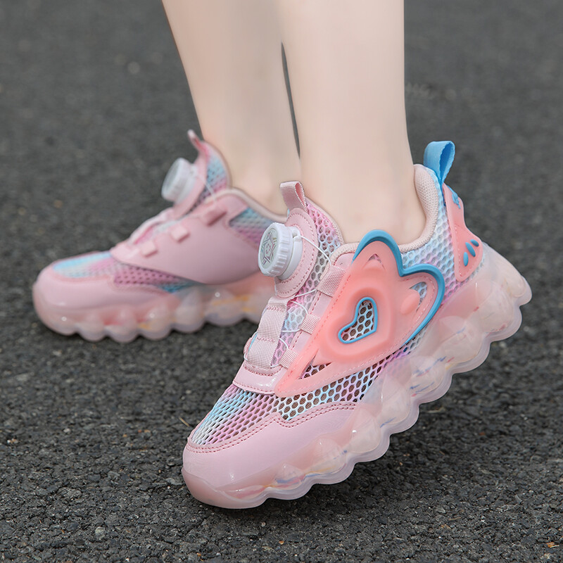 Tudengite tüdrukute sandaalid Suvi 2024 uued pöörleva nupuga laste spordivõrkkingad Õõnes tüdrukute hingavad üksikud kingad