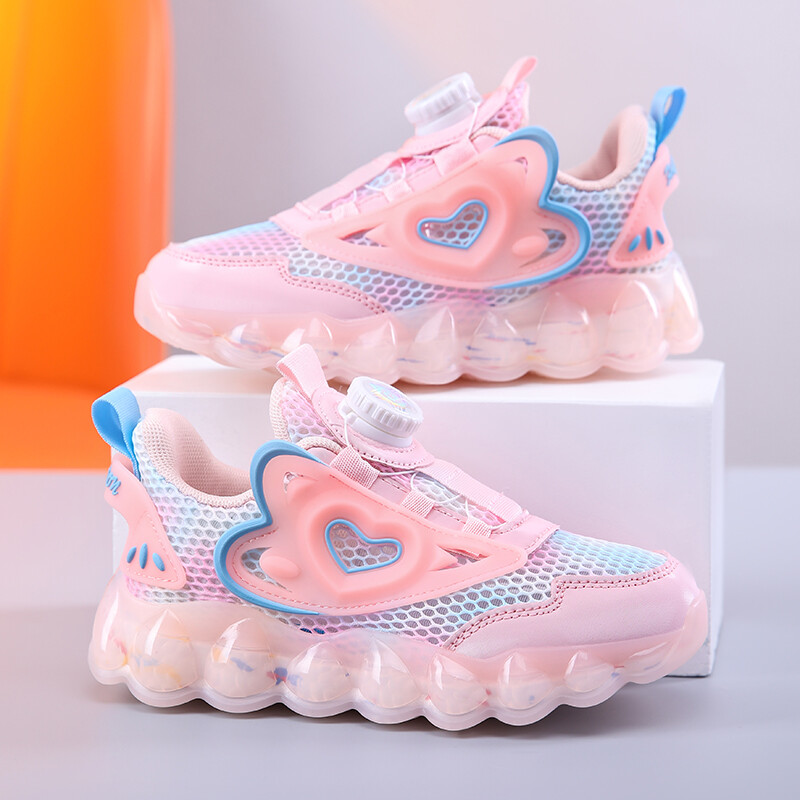 Tudengite tüdrukute sandaalid Suvi 2024 uued pöörleva nupuga laste spordivõrkkingad Õõnes tüdrukute hingavad üksikud kingad