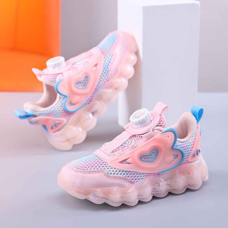 Tudengite tüdrukute sandaalid Suvi 2024 uued pöörleva nupuga laste spordivõrkkingad Õõnes tüdrukute hingavad üksikud kingad