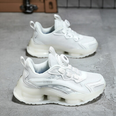 Jauni divu tīklu bērnu moderni ikdienas sporta apavi, balti apavi, grozāma sprādze