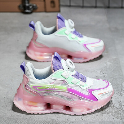 Jauni divu tīklu bērnu moderni ikdienas sporta apavi, balti apavi, grozāma sprādze