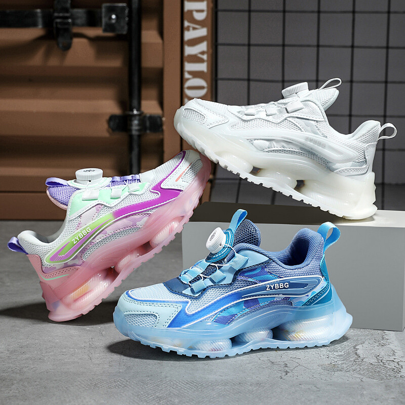 Jauni divu tīklu bērnu moderni ikdienas sporta apavi, balti apavi, grozāma sprādze