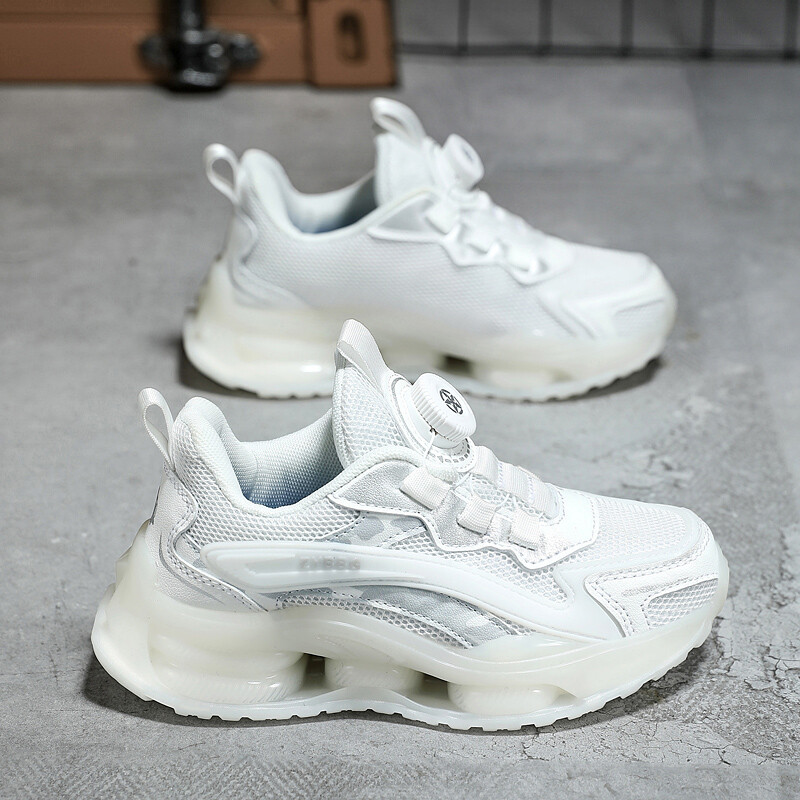 Jauni divu tīklu bērnu moderni ikdienas sporta apavi, balti apavi, grozāma sprādze