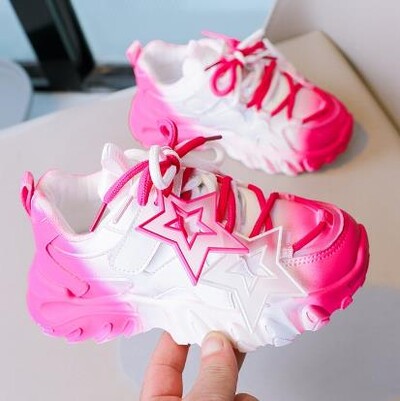 Elpojošas gradienta krāsas bērnu sporta apavi Elpošas, kuplas kedas meitenēm un zēniem ar zvaigžņu rotājumu