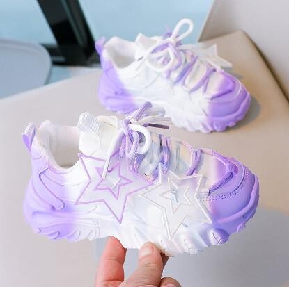 Elpojošas gradienta krāsas bērnu sporta apavi Elpošas, kuplas kedas meitenēm un zēniem ar zvaigžņu rotājumu