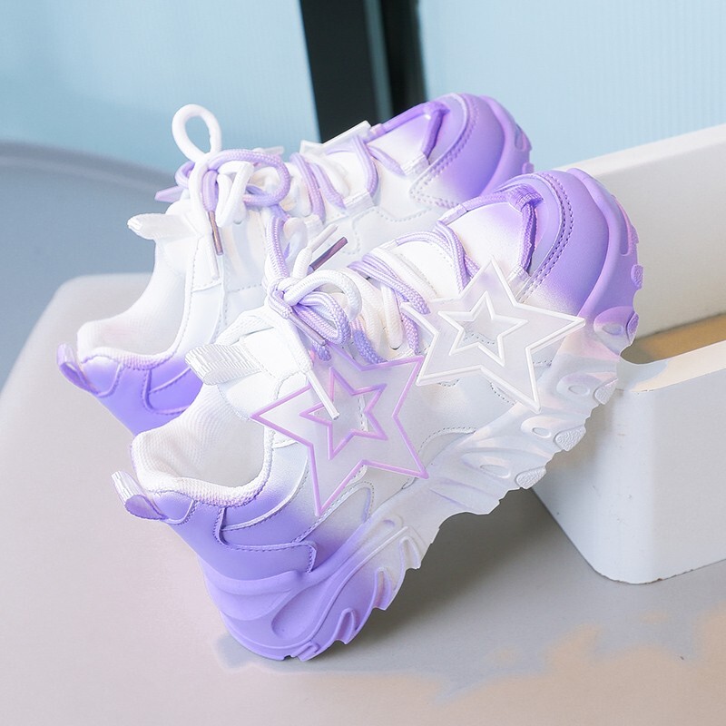 Elpojošas gradienta krāsas bērnu sporta apavi Elpošas, kuplas kedas meitenēm un zēniem ar zvaigžņu rotājumu