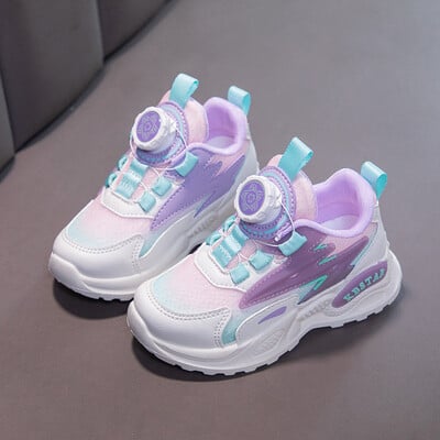 Обувки за момичета Дебела подметка Удобни маратонки С въртящи се копчета Спортни обувки за момчета Развлекателни дишащи леки маратонки за деца