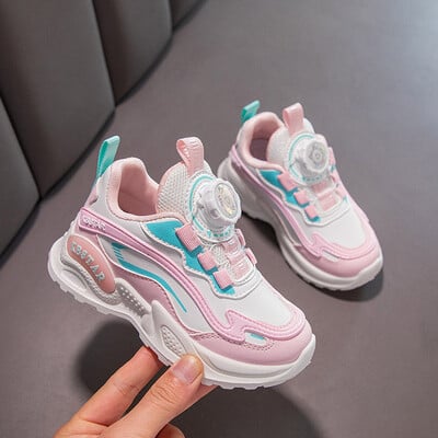 Обувки за момичета Дебела подметка Удобни маратонки С въртящи се копчета Спортни обувки за момчета Развлекателни дишащи леки маратонки за деца