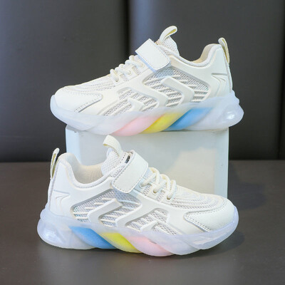 Lastejalatsid võrktossud Moodsad hingavad vikerkaaretallaga sportlikud jooksujalatsid Tüdrukutele vabaajaspordijalatsid Õuetennise treenerid