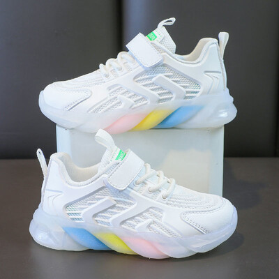 Lastejalatsid võrktossud Moodsad hingavad vikerkaaretallaga sportlikud jooksujalatsid Tüdrukutele vabaajaspordijalatsid Õuetennise treenerid