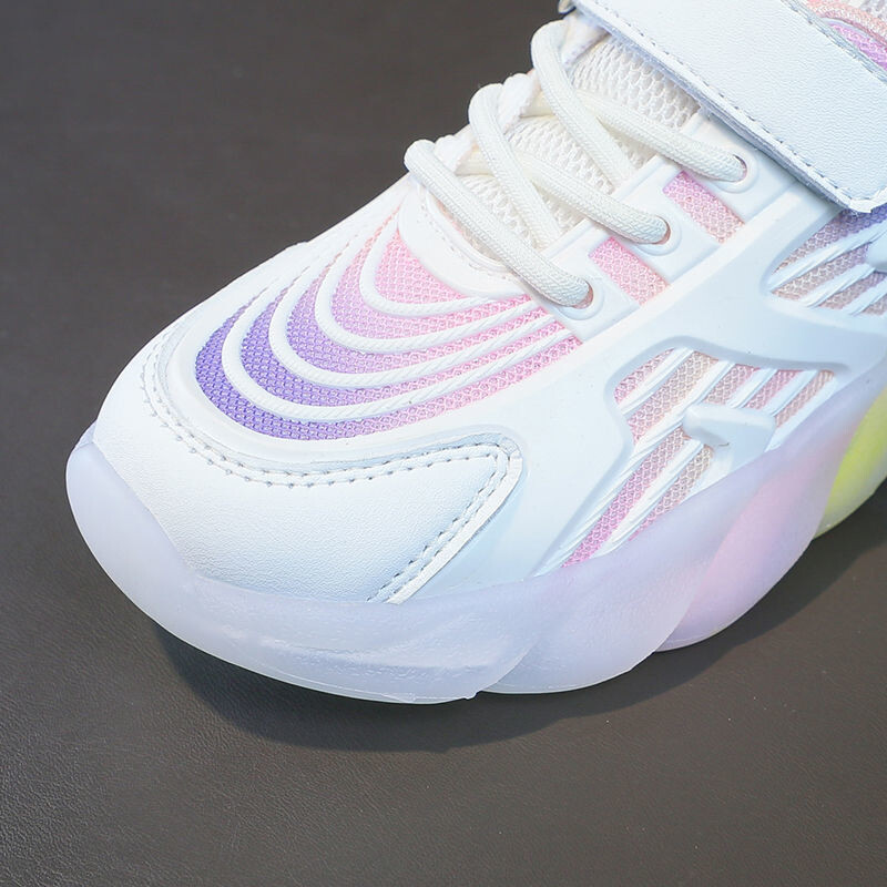 Lastejalatsid võrktossud Moodsad hingavad vikerkaaretallaga sportlikud jooksujalatsid Tüdrukutele vabaajaspordijalatsid Õuetennise treenerid