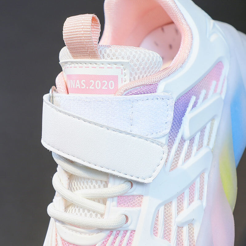 Lastejalatsid võrktossud Moodsad hingavad vikerkaaretallaga sportlikud jooksujalatsid Tüdrukutele vabaajaspordijalatsid Õuetennise treenerid