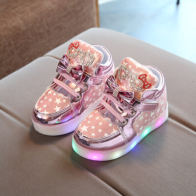 Γελοιογραφία Cute Lights Παπούτσια Φωτεινά αθλητικά παπούτσια Καλάθι Βρεφικά Led Λαμπερά αθλητικά παπούτσια για κορίτσια Basket Led παιδικά παπούτσια φωτισμού