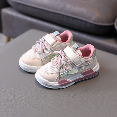 Detské sieťované priedušné tenisky na plochom podpätku na leto 2022, elegantné dizajnérske detské topánky pre chlapcov, sivé tenisky, ružové športové topánky pre dievčatá.