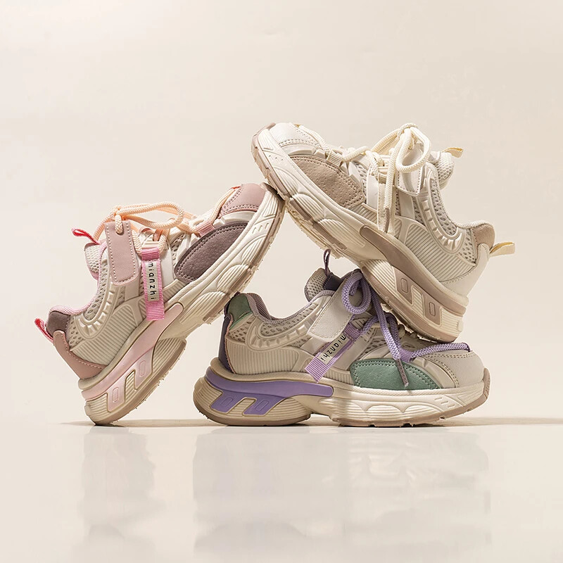 Laste vabaaja tossud poistele Tüdrukutele Mood Kevad-Sügis Õhkvõrgust hingav paelad Kvaliteetsed pehmed spordijooksujalatsid