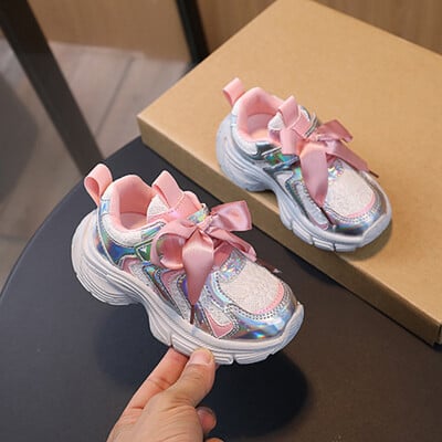 Pantofi pentru copii Pantofi sport pentru fetițe, cu șireturi, cu fundă, talpă moale, anti-alunecare, pantofi casual pentru copii, pantofi de petrecere pentru fete mici