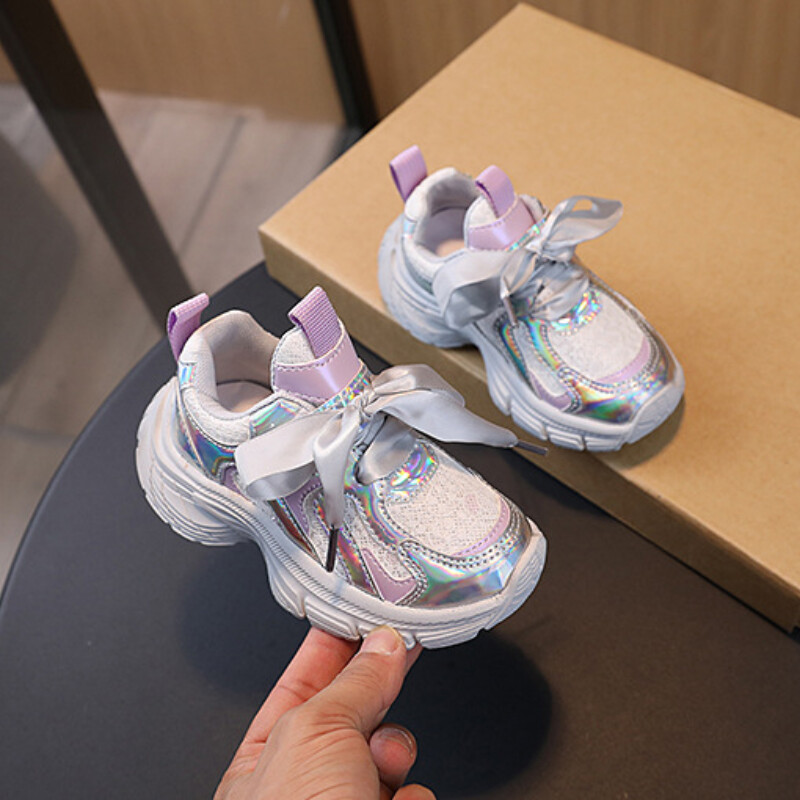 Pantofi pentru copii Pantofi sport pentru fetițe, cu șireturi, cu fundă, talpă moale, anti-alunecare, pantofi casual pentru copii, pantofi de petrecere pentru fete mici