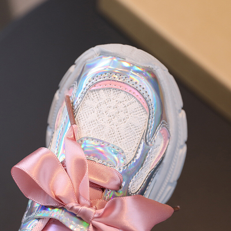 Pantofi pentru copii Pantofi sport pentru fetițe, cu șireturi, cu fundă, talpă moale, anti-alunecare, pantofi casual pentru copii, pantofi de petrecere pentru fete mici