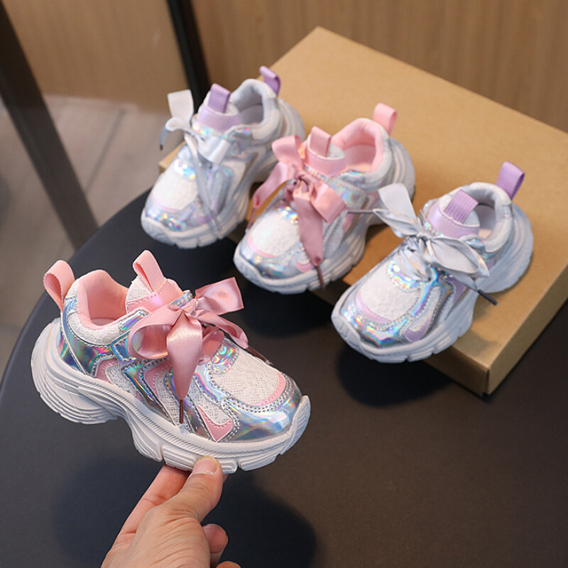 Pantofi pentru copii Pantofi sport pentru fetițe, cu șireturi, cu fundă, talpă moale, anti-alunecare, pantofi casual pentru copii, pantofi de petrecere pentru fete mici