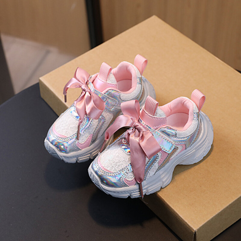 Pantofi pentru copii Pantofi sport pentru fetițe, cu șireturi, cu fundă, talpă moale, anti-alunecare, pantofi casual pentru copii, pantofi de petrecere pentru fete mici