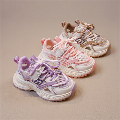 Mrežaste prozračne ležerne cipele za dječake s ukrasom na vezanje u tri boje, proljetne i jesenske sportske ležerne cipele za djevojčice