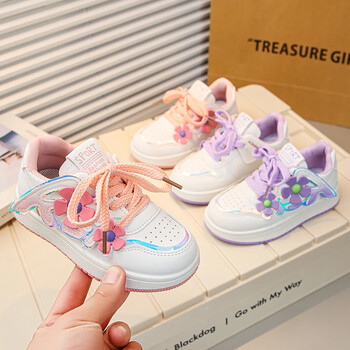 2024 Άνοιξη Little Girls Flowers Sneakers Παιδικά Κορεάτικα Αθλητικά Αθλητικά Παπούτσια για τρέξιμο με κορεάτικο άνεμο Αντιολισθητικό στρογγυλό δάχτυλο