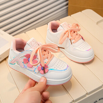 2024 Άνοιξη Little Girls Flowers Sneakers Παιδικά Κορεάτικα Αθλητικά Αθλητικά Παπούτσια για τρέξιμο με κορεάτικο άνεμο Αντιολισθητικό στρογγυλό δάχτυλο