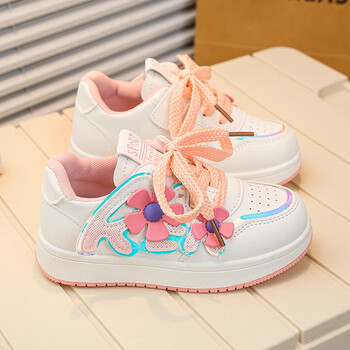 2024 Άνοιξη Little Girls Flowers Sneakers Παιδικά Κορεάτικα Αθλητικά Αθλητικά Παπούτσια για τρέξιμο με κορεάτικο άνεμο Αντιολισθητικό στρογγυλό δάχτυλο