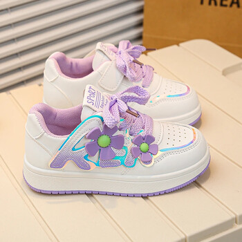 2024 Άνοιξη Little Girls Flowers Sneakers Παιδικά Κορεάτικα Αθλητικά Αθλητικά Παπούτσια για τρέξιμο με κορεάτικο άνεμο Αντιολισθητικό στρογγυλό δάχτυλο