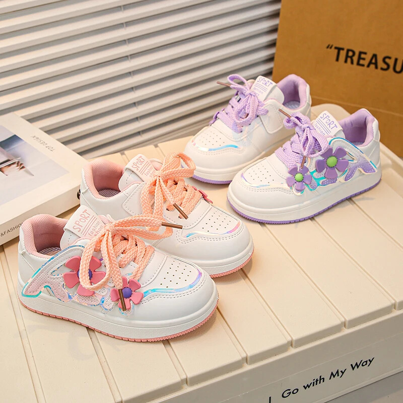 2024. aasta kevade väikeste tüdrukute lilled tossud lastele Korea tuulekinnitusega libisemiskindlad ümara varbaga magusad printsessi spordijalatsid jooksmiseks