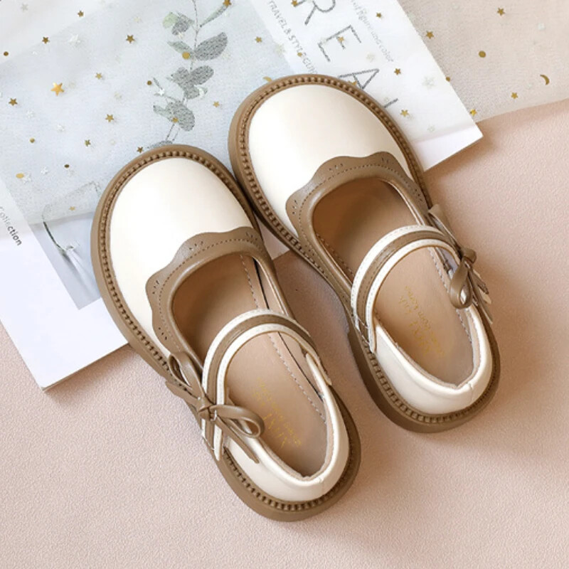 Modes meiteņu skolas apavi Patchwork Bērnu princešu apavi bērniem Sekla mazuļu ādas apavi ar volānām malām Causal Mary Janes