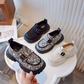 Tikitud Lilled Laste nahast kingad Uus konksu aas libisemisvastased tüdrukud PU nahast kingad Pehmed lastele Moodsad nahast kingad