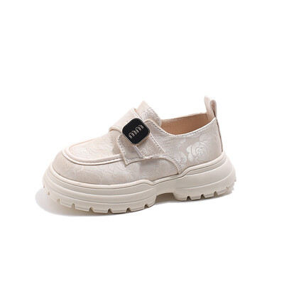 Tikitud Lilled Laste nahast kingad Uus konksu aas libisemisvastased tüdrukud PU nahast kingad Pehmed lastele Moodsad nahast kingad