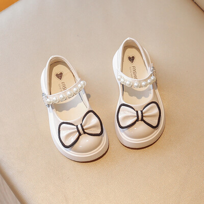 Καλοκαιρινή μόδα χαριτωμένα στρογγυλά πέδιλα με τετράγωνο τακούνι με χάντρες Άνετο φιόγκο μονόχρωμο casual κορίτσια ελαφριά μικρά δερμάτινα παπούτσια