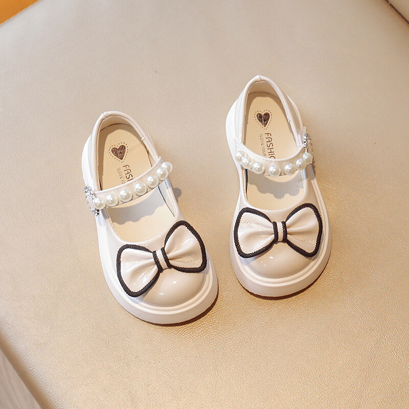 Καλοκαιρινή μόδα χαριτωμένα στρογγυλά πέδιλα με τετράγωνο τακούνι με χάντρες Άνετο φιόγκο μονόχρωμο casual κορίτσια ελαφριά μικρά δερμάτινα παπούτσια