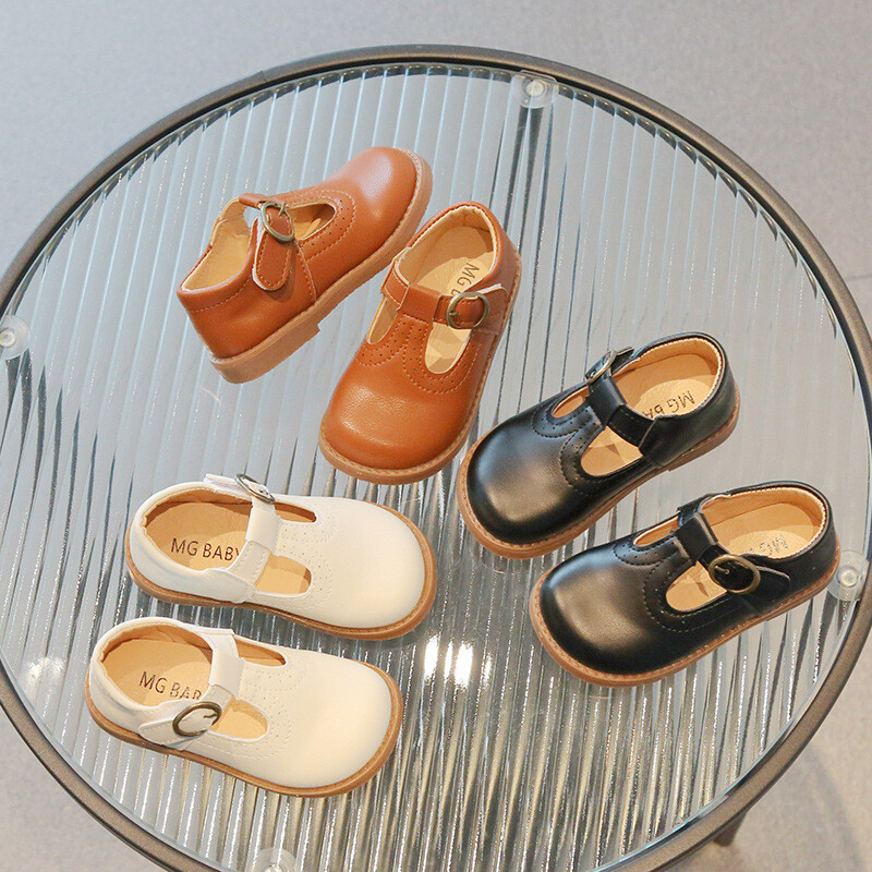 Tüdrukute Oxfordi kevadsügis, laste pehmest PU-nahast kingad tüdrukutele, T-rihmaga väikelaste vabaaja printsessikingad Pruunid, valged, mustad