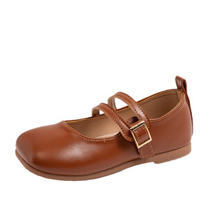 Кожени обувки с квадратни пръсти и нехлъзгаща се мека подметка за момичета, кафяви/бежови, нови PU ежедневни обувки за момичета 2024, пролет и есен, размер 23-33