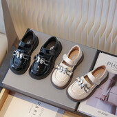 Metallist pandlaga vibu tüdrukute ümmargused libisemisvastased nahast kingad kevad-sügis PU printsessi nahast kingad Sandalias De Mujer