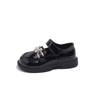 Metallist pandlaga vibu tüdrukute ümmargused libisemisvastased nahast kingad kevad-sügis PU printsessi nahast kingad Sandalias De Mujer