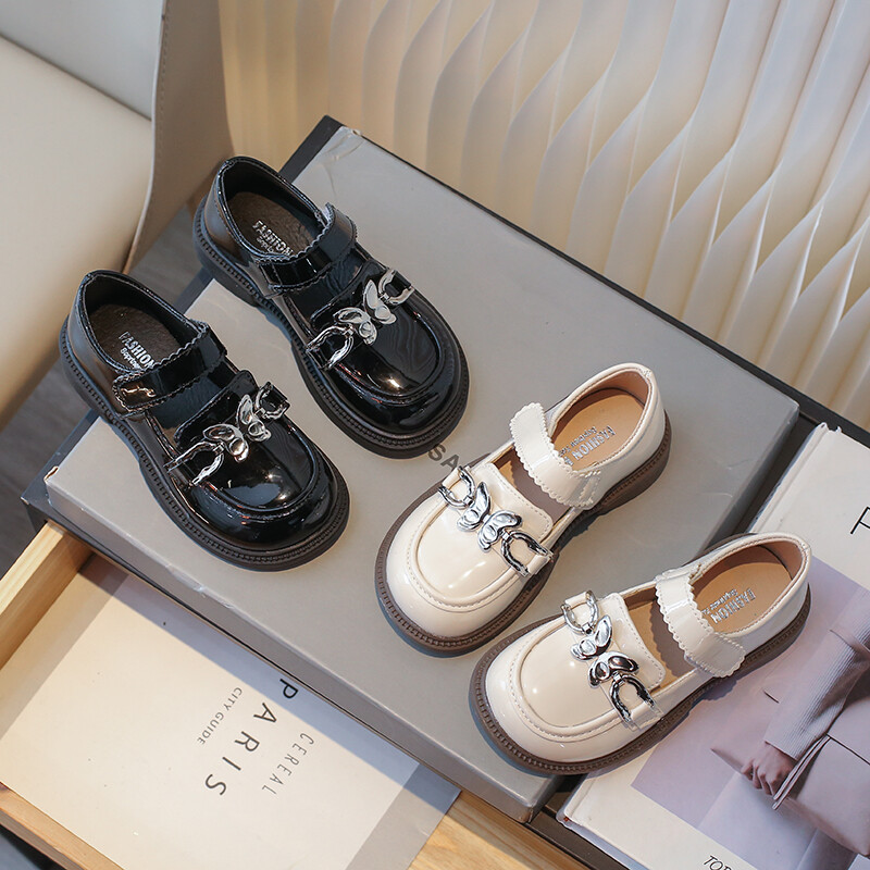 Metallist pandlaga vibu tüdrukute ümmargused libisemisvastased nahast kingad kevad-sügis PU printsessi nahast kingad Sandalias De Mujer