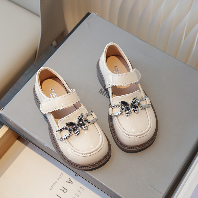 Metallist pandlaga vibu tüdrukute ümmargused libisemisvastased nahast kingad kevad-sügis PU printsessi nahast kingad Sandalias De Mujer