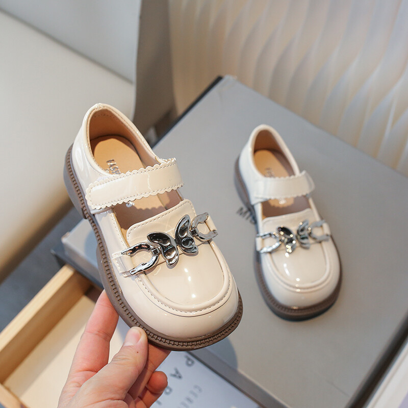 Metallist pandlaga vibu tüdrukute ümmargused libisemisvastased nahast kingad kevad-sügis PU printsessi nahast kingad Sandalias De Mujer