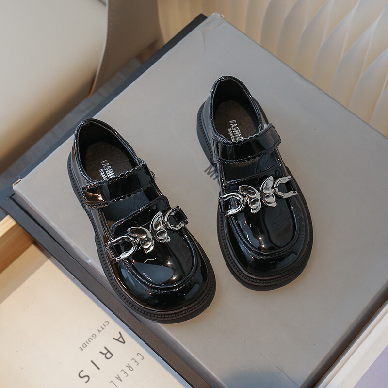 Metallist pandlaga vibu tüdrukute ümmargused libisemisvastased nahast kingad kevad-sügis PU printsessi nahast kingad Sandalias De Mujer