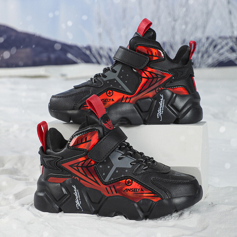 Laste tossud, talvepuuvillased, soojad, mugavad ja lamedad jalanõud, nahast õuespordid, kõrged ja trendikad laste tennised poistele