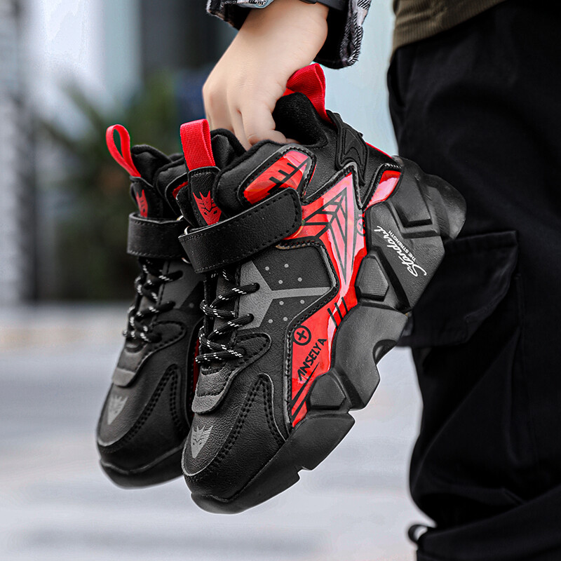 Laste tossud, talvepuuvillased, soojad, mugavad ja lamedad jalanõud, nahast õuespordid, kõrged ja trendikad laste tennised poistele