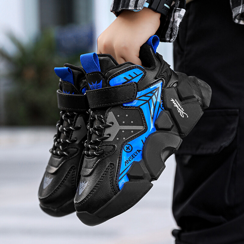 Laste tossud, talvepuuvillased, soojad, mugavad ja lamedad jalanõud, nahast õuespordid, kõrged ja trendikad laste tennised poistele