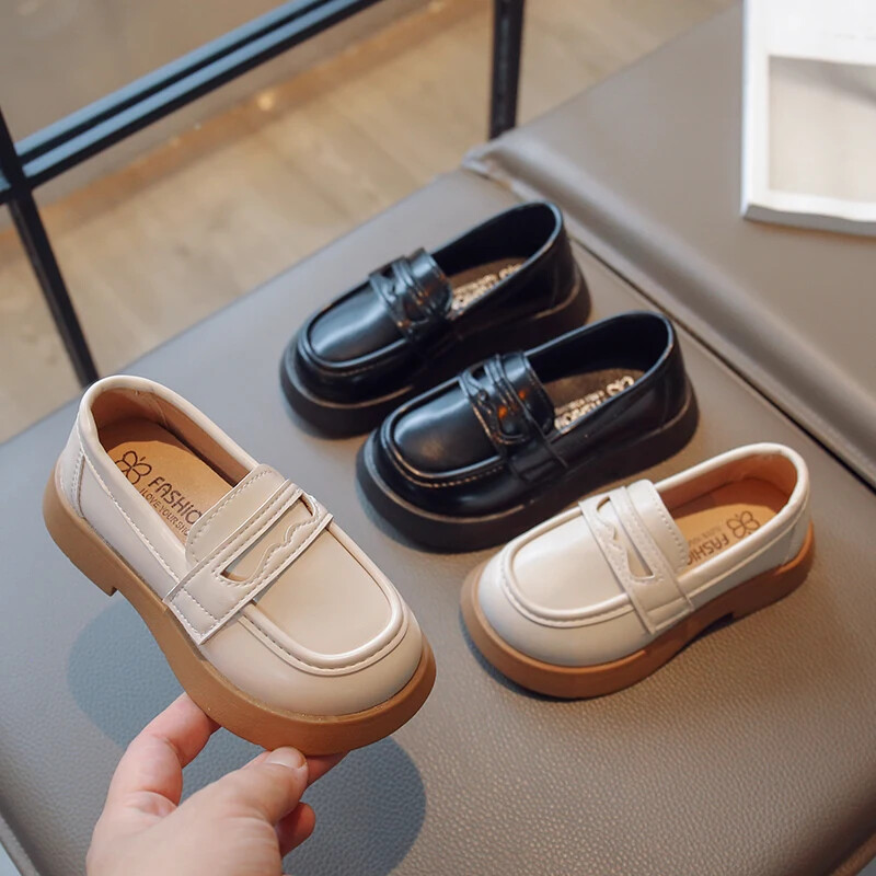 Meiteņu ādas apavi ballītēm kāzām, vienkārši, vienkrāsaini, melni, bērnu apavi, Apvienotās Karalistes formas skolas apavi, 2023. gada četru sezonu