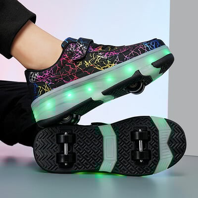 4 kerekű, kettős felhasználású görkorcsolya levehető kerekekkel, gyerekcipők, kerekes fiú- és lánycipők, gyorskorcsolya