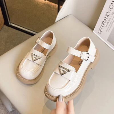 Детски кожени обувки Неплъзгащи се обувки Mary Jane за момичета Училищни универсални детски модни черни каузални обувки Пролет Есен Нови