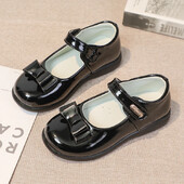 Tüdrukute nahast jalatsid peopulmadeks, ühevärvilised lasteprintsesside esituskingad vöörisõlmega Ühendkuningriigi laste koolikingad